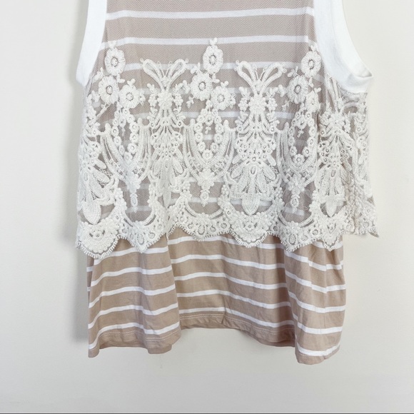 Anthropologie Postmark Tan/White Laced Nautique Tank Top Sz Small - Picture 4 of 7